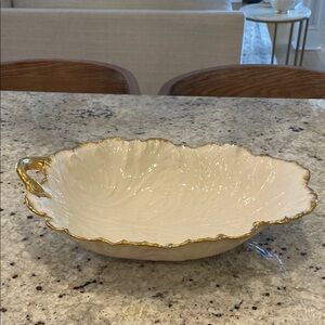Lenox Cream and Gold Leaf-Shaped Bowl